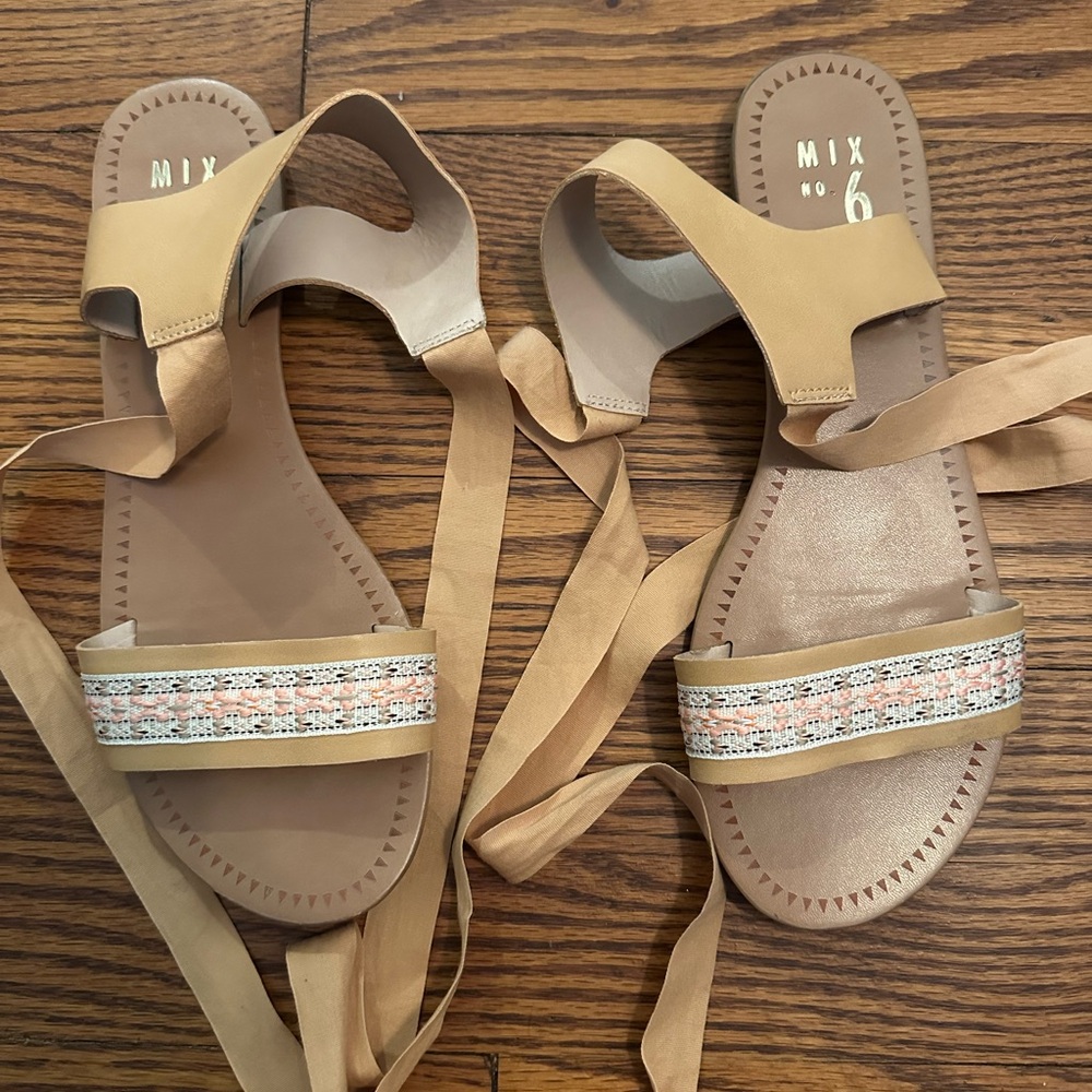 Mix No 6 Tan Sandals with Embroidered Strap